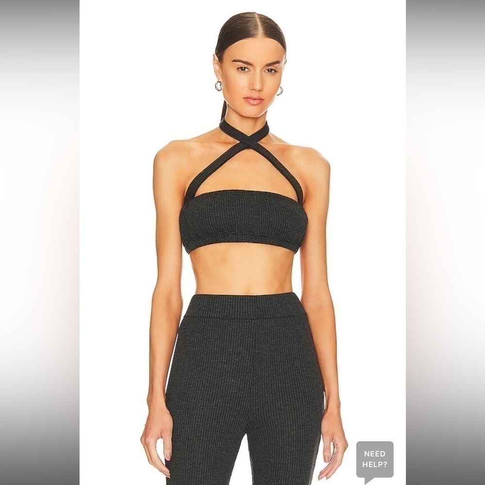 WeWoreWhat Black Ribbed Crisscross Halter Crop Top
